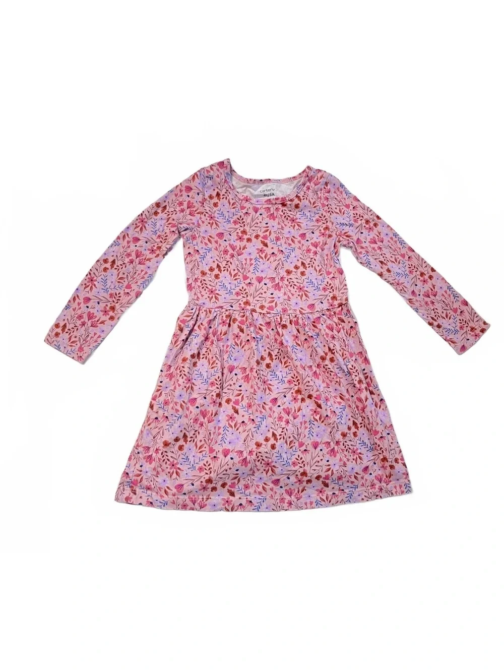 Carter's Toddler Girls Floral Dress Pink Long Sleeve Jersey Knit Casual Size 4T